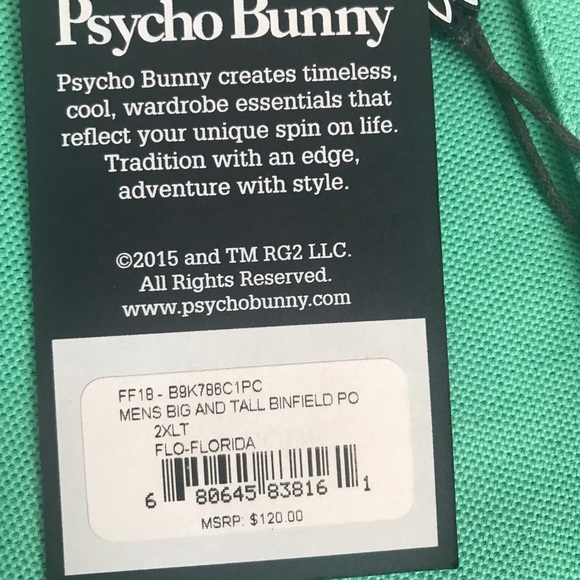 Psycho Bunny by Robert Godley Men Big and Tall Binfield Polo Shirt Florida 2XLT - Picture 9 of 13